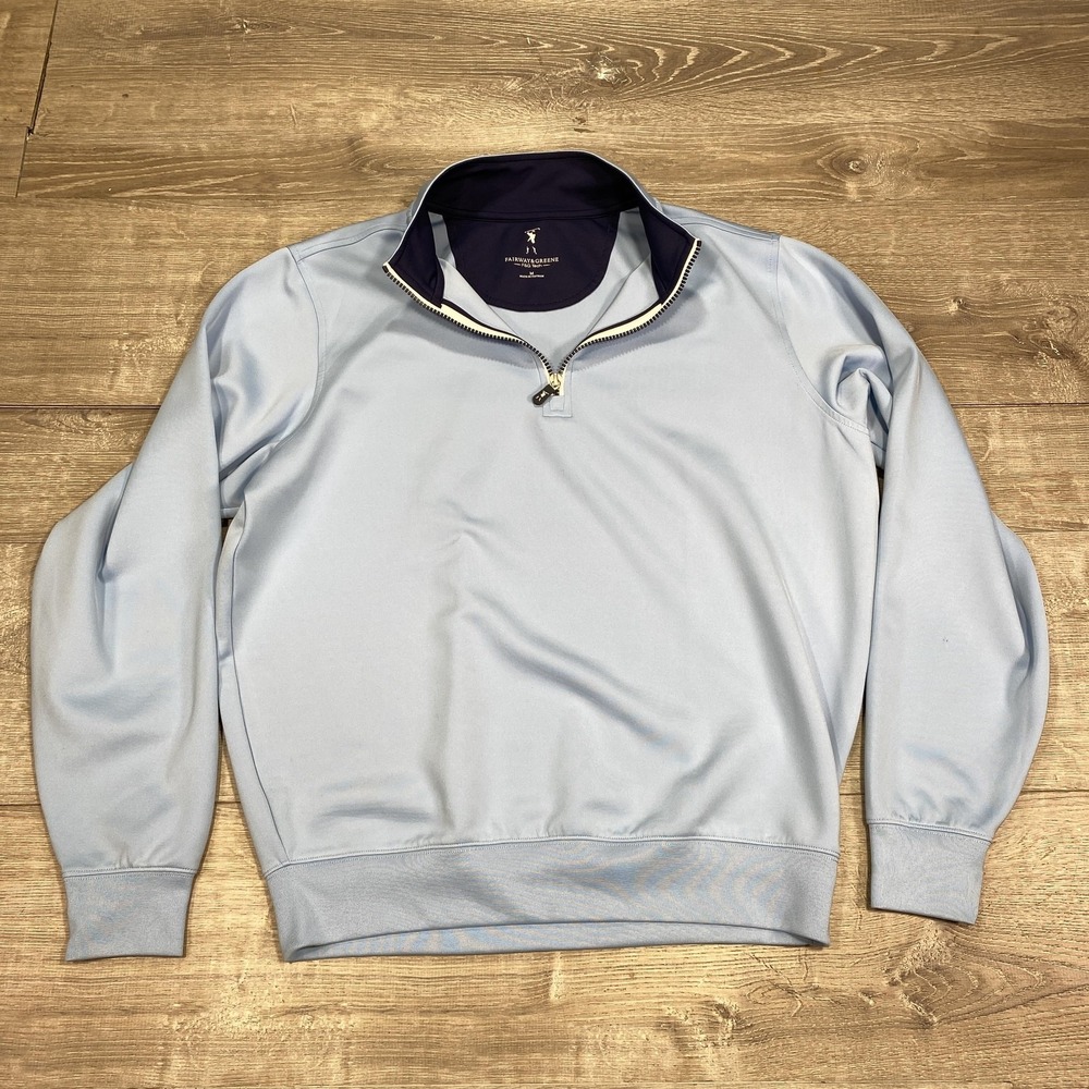 Fairway & Greene Sweater Mens Medium Blue F&G‎ Tech Quarter Zip Golf Pullover
